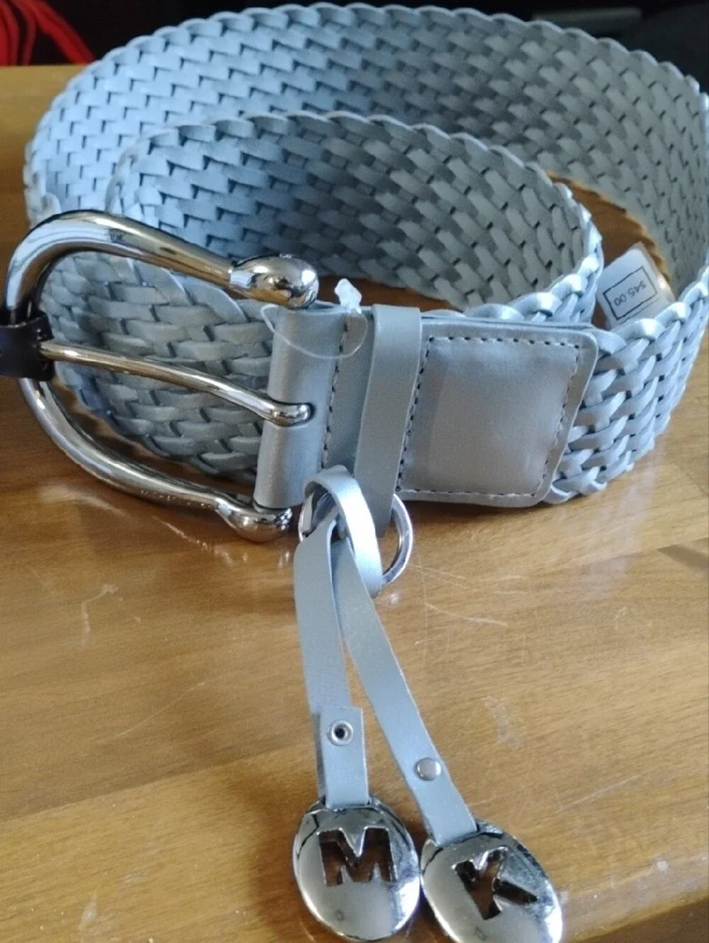 MICHAEL Michael Kors Men’s Silver Braided Leather Belt with Polished Buckle
